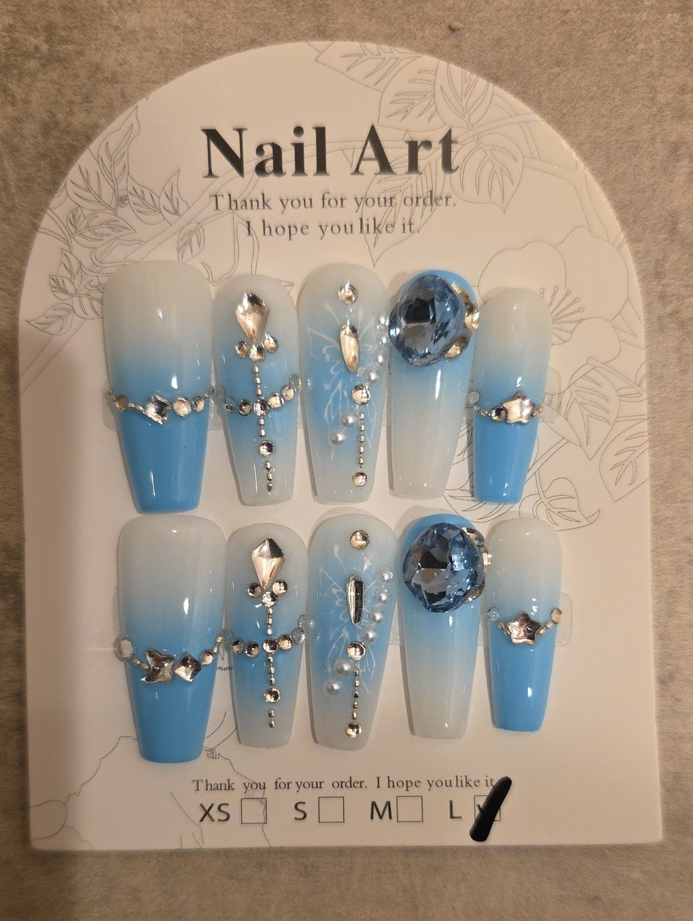 Blue Ombre Crystal Press-On Nails Size Large